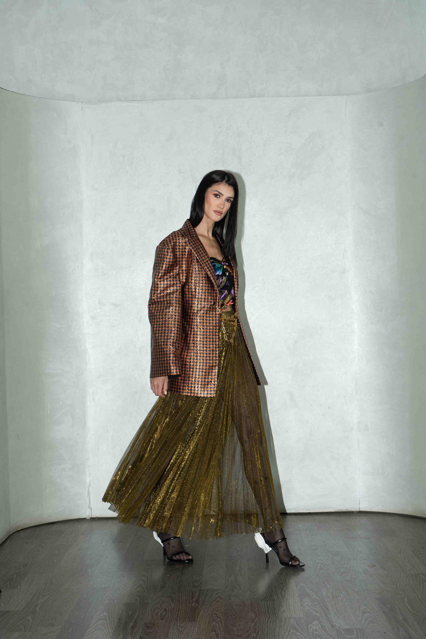 Gold Chequered Blazer
