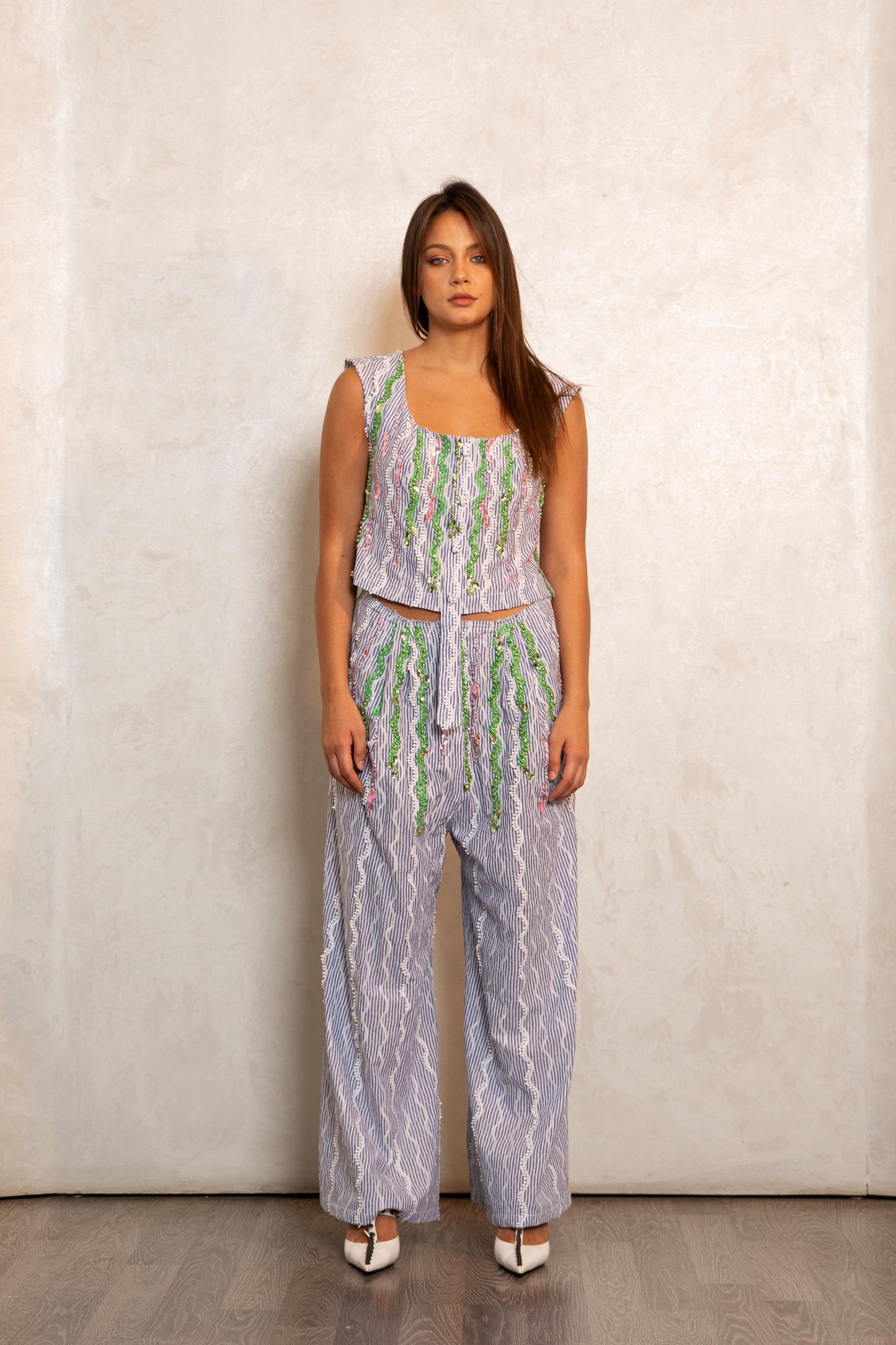 Green Hues Embellished Set