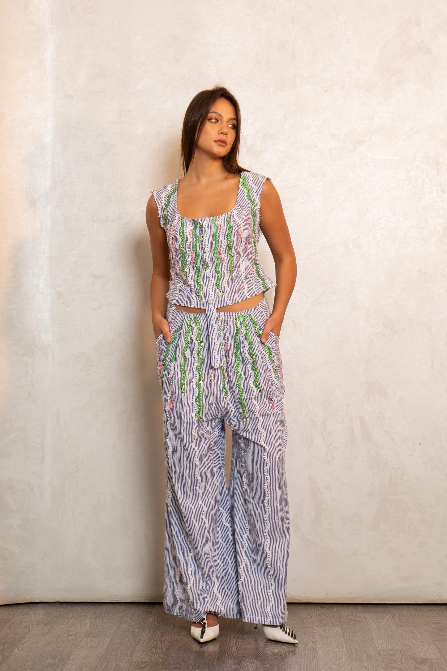 Green Hues Embellished Set