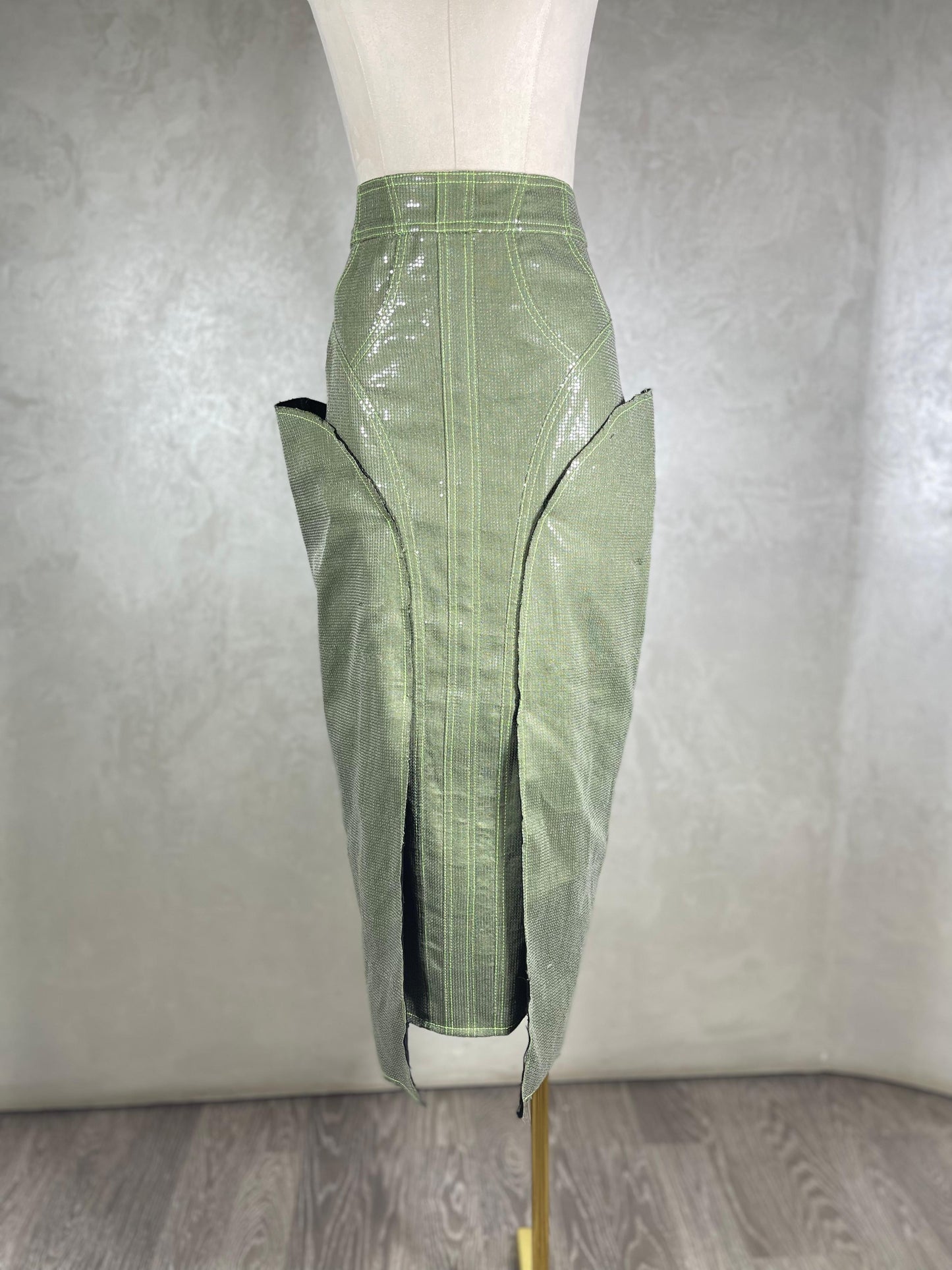 Metallic Olive Circuit Skirt